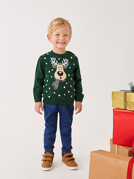 Bisiklet Yaka Uzun Kollu Y?lba?? Temal? Erkek Bebek Triko Kazak - Waikiki фото 3