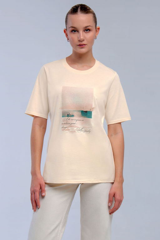 Арт. 31139 Футболка женская 44-52 (5 шт) Цвет:светло-бежевый - Калинка фото 14