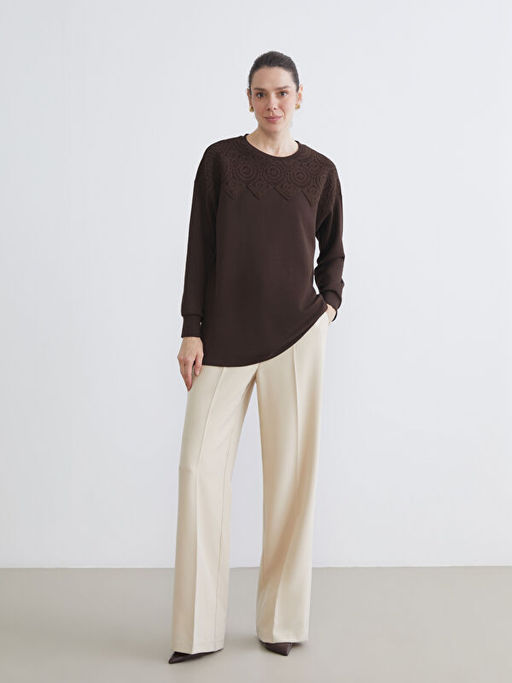 Kro?e Detayl? Kad?n Sweatshirt Tunik