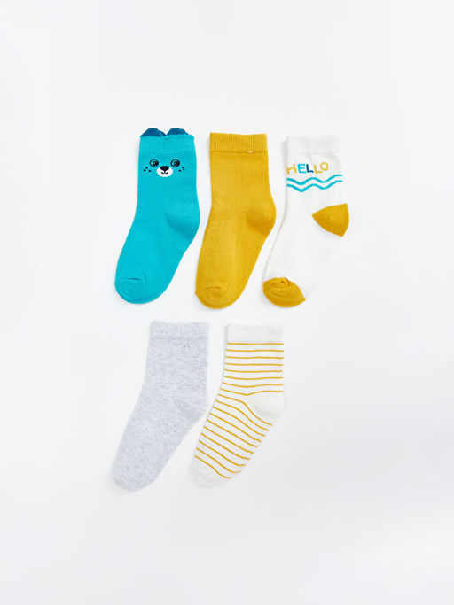 Bask?l? Erkek Bebek Soket ?orap 5li