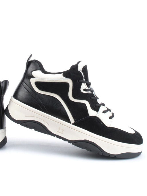 05-P100-1Z BLACK/LT. BEIGE Кроссовки женские зимние (натуральная кожа, шерсть)