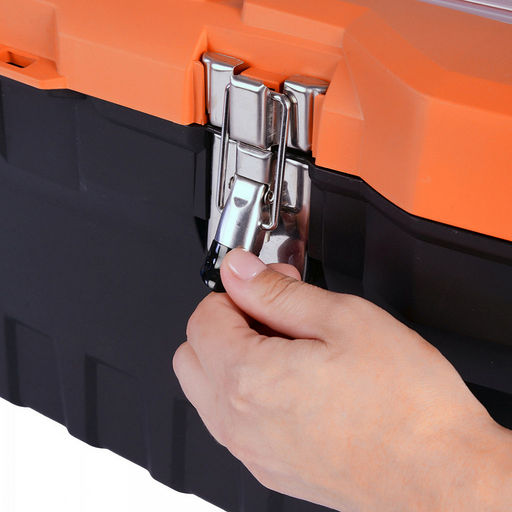 "Expert" Контейнер-ящик для инструментов пластмассовый 56х28х23,5см, металлический замок, черный/оранжевый (Россия)