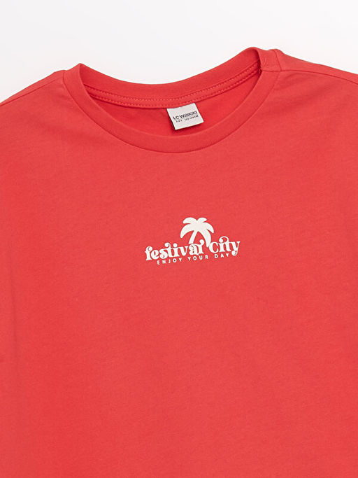 Bisiklet Yaka Bask?l? K?sa Kollu K?z ?ocuk Ti??rt - Waikiki фото 2