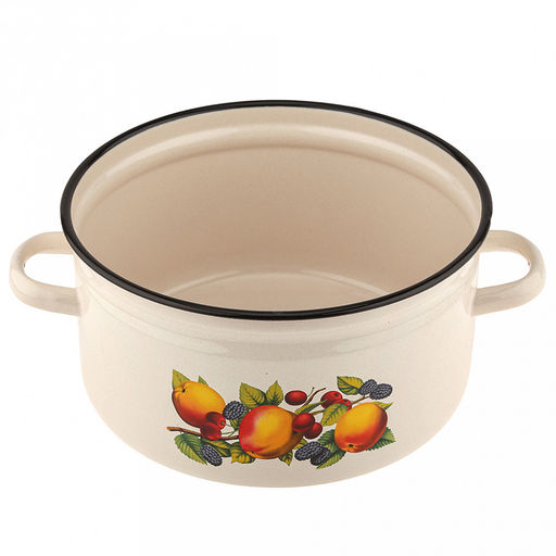 Яблоки Кастрюля эмалированная 5,5л, форма цилиндрическая, металлическая крышка, металлические ручки, жемчужный (Россия) - Домашняя мода фото 3