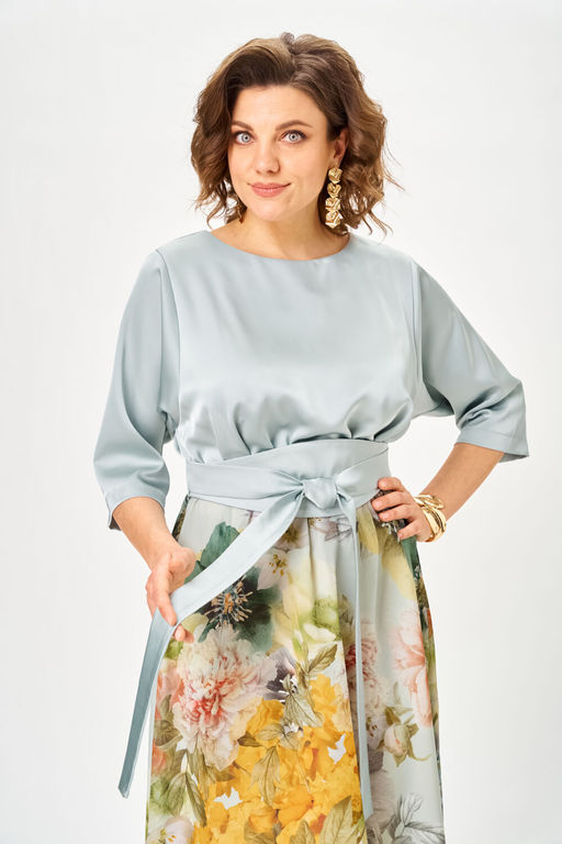 Платье Anastasia Mak 1229-Ш голубой+цветы  фото 8