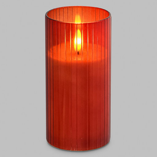 Свеча в цветной колбе, восковая, светодиодная на батарейках д7,5см h15,2см, свет теплый, с мерцанием, колба стекло, цвет терракотовый, питание от 2-х батареек АА (в комплект не входят), в коробке (Китай)