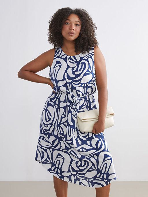 Bisiklet Yaka Desenli Belden Oturtmal? Elbise