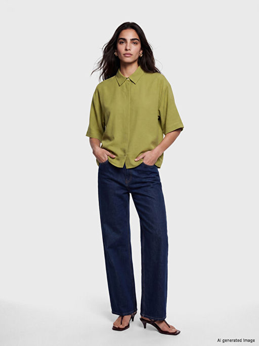 Keten Kar???ml? Oversize Kad?n G?mlek