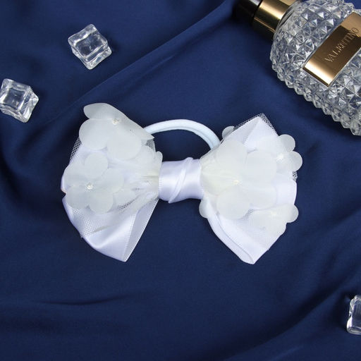 Цена за 6 шт. Бант для волос на резинке «Школьница. Стиль», цветы, 12 см, белый