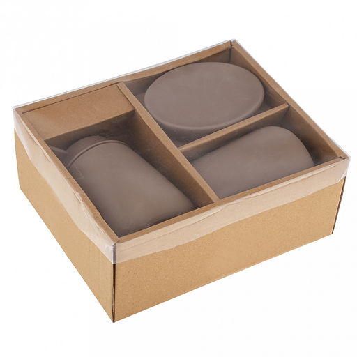 Набор для ванной "Эстетик" 3 предмета: дозатор для мыла 410мл; мыльница 11х8,6х2,2см; стакан для зубных щеток 410мл; фурнитура пластик, керамика, матовая глазурь, мокко, в коробке (Китай)