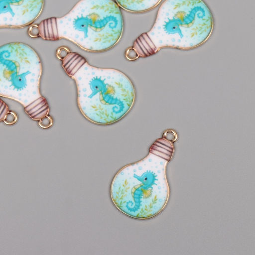 Цена за 8 шт. Декор для творчества металл, эмаль «Морской конёк в лампочке», 2.8×1.6 см