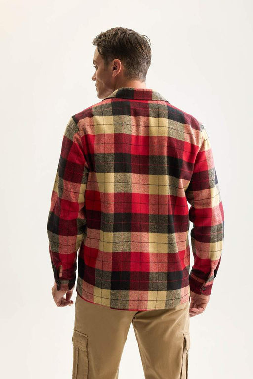 Мужская бордово-красная фланелевая рубашка с длинными рукавами и воротником-поло стандартного кроя в клетку Lumberjack - Defacto фото 5