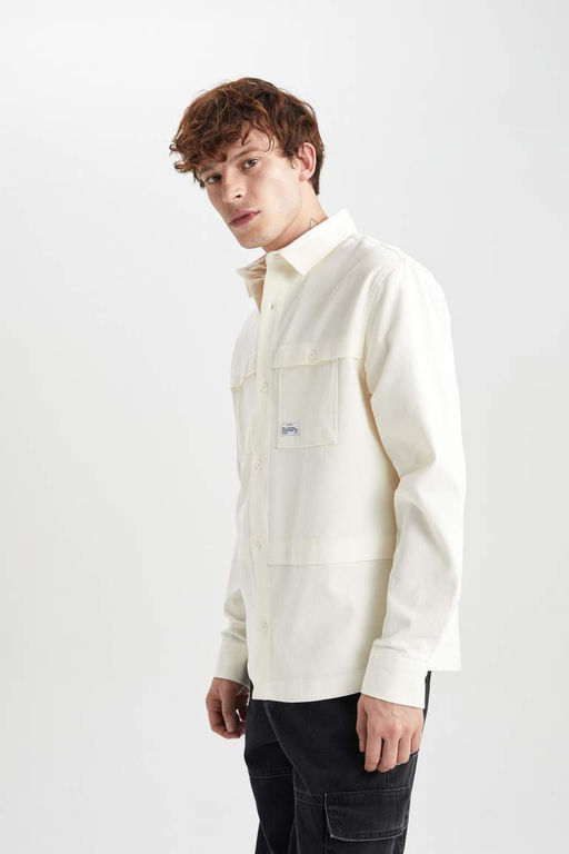 Хлопковая куртка-рубашка с длинными рукавами Relax Fit - Defacto фото 6