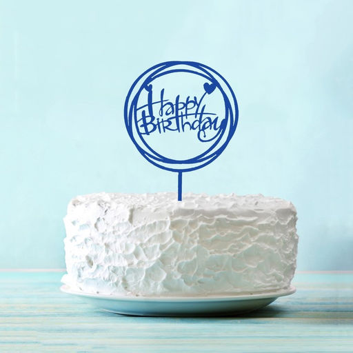 Цена за 5 шт. Топпер для торта «С днём рождения», синий