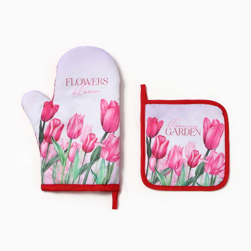 Набор кухонный «Тюльпаны» варежка-прихватка 20×27 см, прихватка 17×17 см 100% п/э