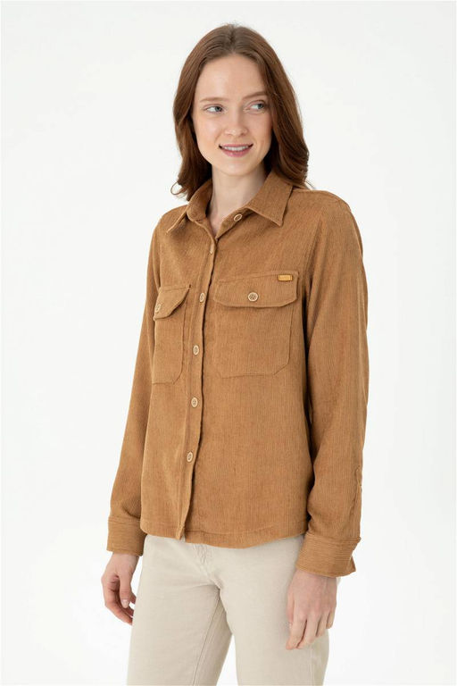 Женская рубашка песочного цвета с длинным рукавом Неожиданная скидка в корзине - U.s. polo assn фото 3