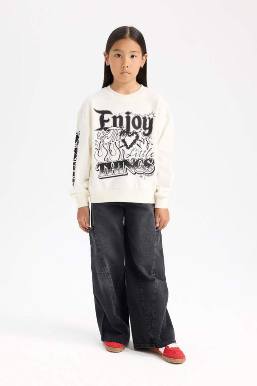 Толстовка широкого кроя с круглым вырезом для девочек оверсайз - Defacto фото 2