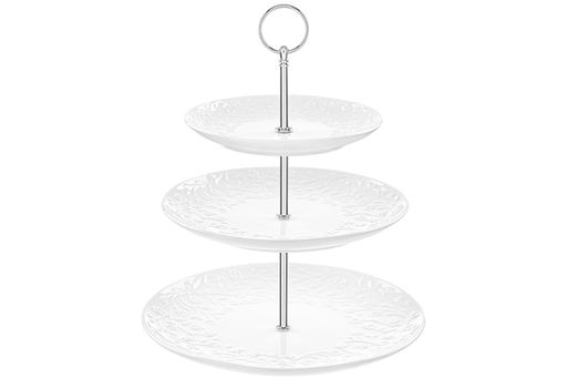 Блюдо-этажерка 3-х ярусная 26*26*34 см "Веточки-цветочки" с серебрист.креплен., для фруктов и конфет