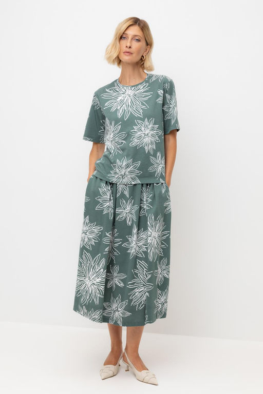 ЕВТ 7013/зеленый,крупные астры юбка жен