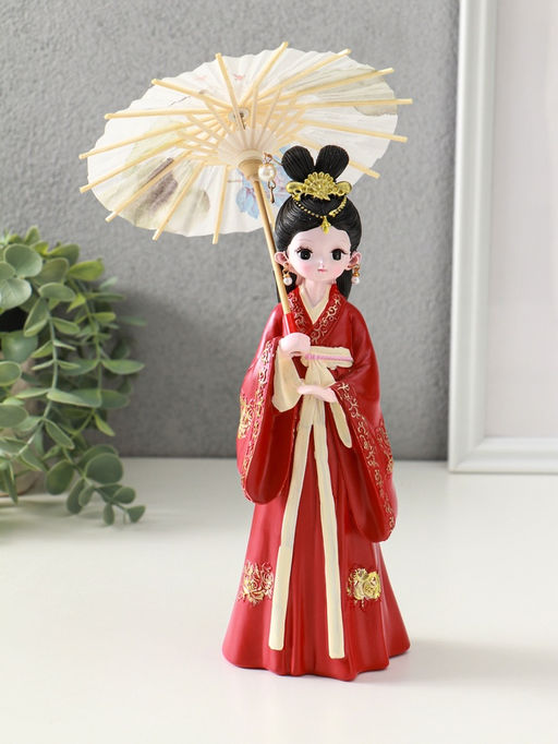 Фигура полистоун «Девочка в кимоно с зонтиком», красный, 12×13.8×25 см