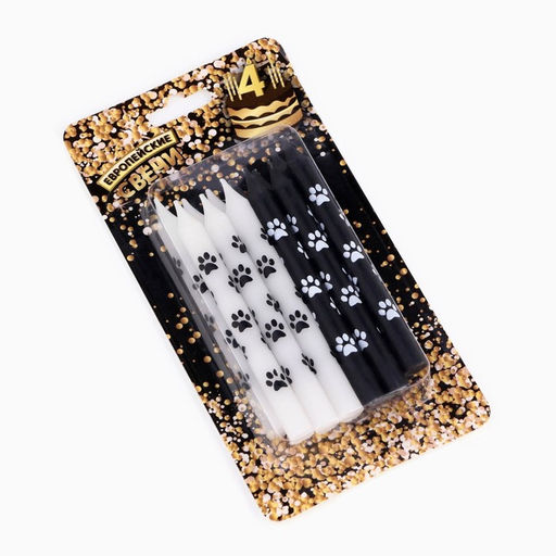 Цена за 4 шт. Свеча для торта «Лапки», 12 шт., 8 см, черные и белые