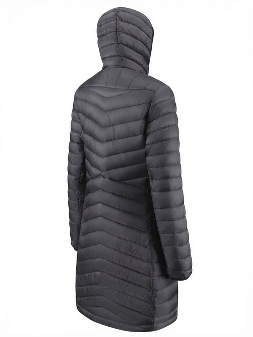 Куртка женская удлинённая стёганая с капюшоном и графеновой подкладкой черного цвета 9628_1Ch