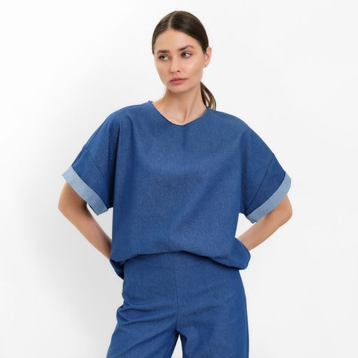 Футболка оверсайз женская MINAKU: Jeans Collection, электрик, размер 50