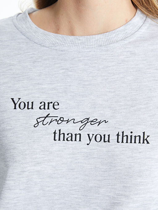 Bisiklet Yaka Uzun Kollu Bask?l? Kad?n Sweatshirt