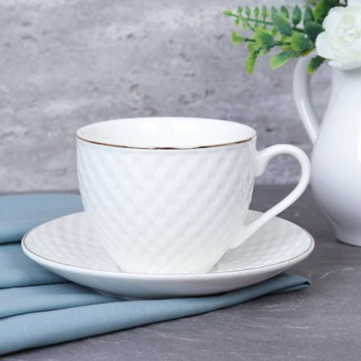 Чайный набор 12 предметов 250 мл / TC69M-12G 230 /уп 8/ Плетёнка костяной фарфор - Галеонтрейд фото 2