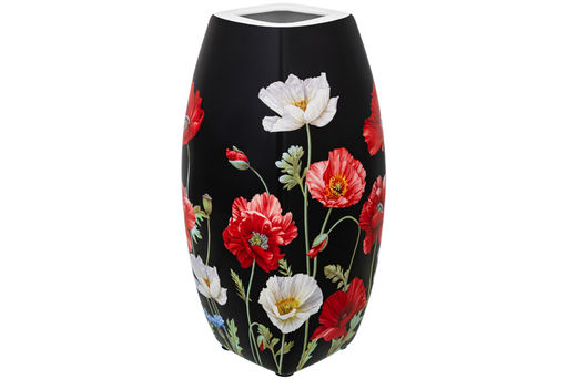 Ваза 1,5 л 11*11*21 см "Маки на черном" квадрат, NEW BONE CHINA
