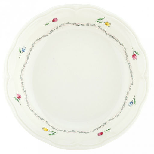 Ласковый май Тарелка глубокая фарфоровая д20см, h4,2см, 600мл, с деколью, рельефный декор, волнистый край, кремовый (Китай)