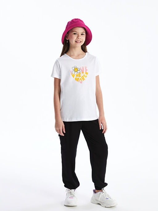 Bisiklet Yaka Bask?l? K?sa Kollu K?z ?ocuk Ti??rt