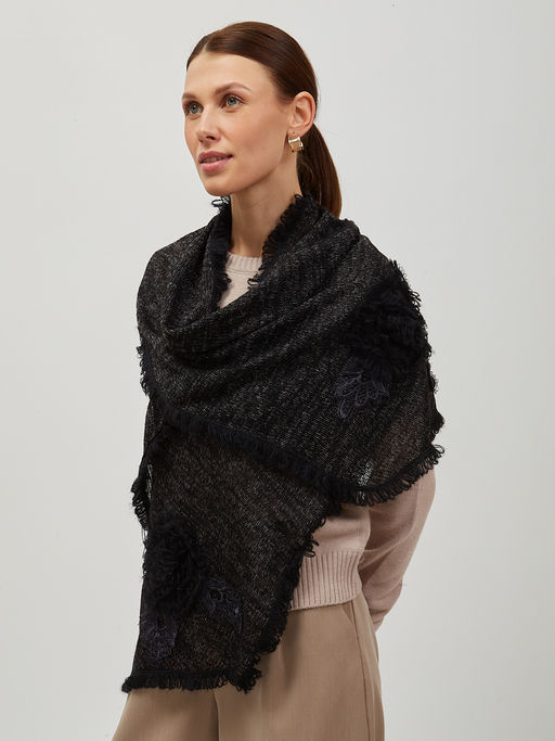 в составе ШЕРСТЬ Тонкий, теплый, мягкий вязаный шарф, декорированный ажурными вязаными цветами - Tantino фото 12