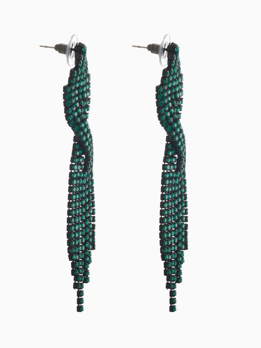 Серьги висячие со стразами Маскарад икс, зелёные, 9 см