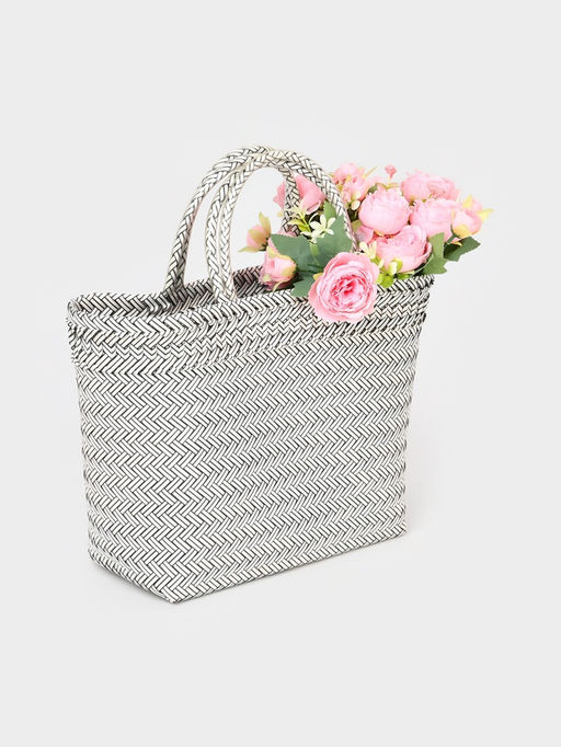 Сумка плетёная, 30×15×35 см, пластик, белая с чёрным