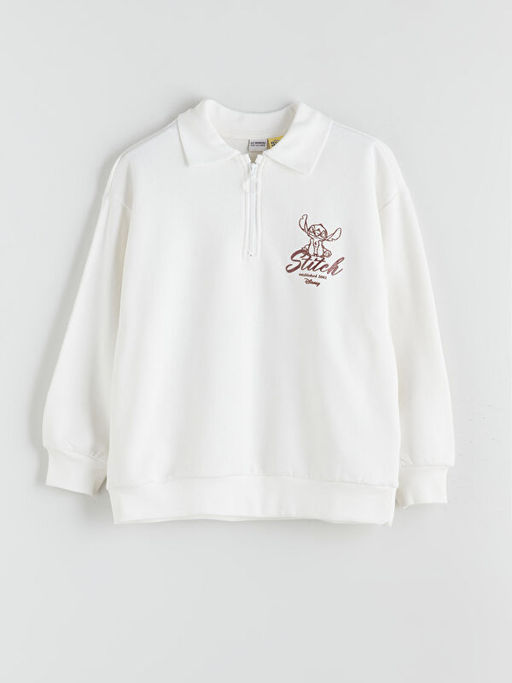Polo Yaka Stitch Bask?l? K?z ?ocuk Sweatshirt
