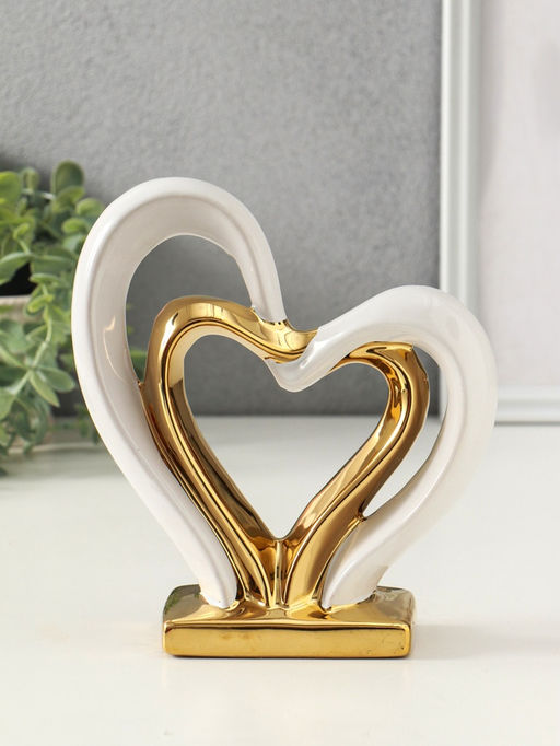 Фигурка керамика Сплетённые сердца, белый с золотом, 5.5?17.5?19.5 см