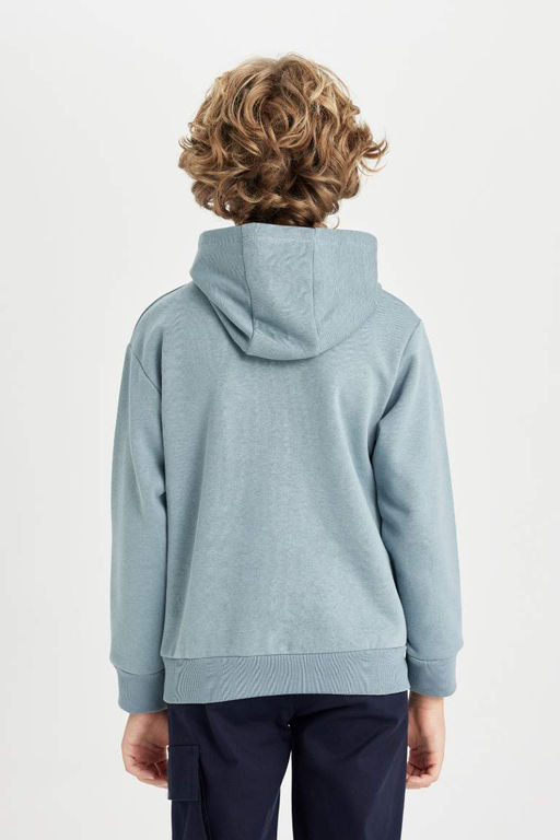 Синий толстый свитшот стандартного кроя с круглым вырезом для мальчиков Shaquille ONeal - Defacto фото 6