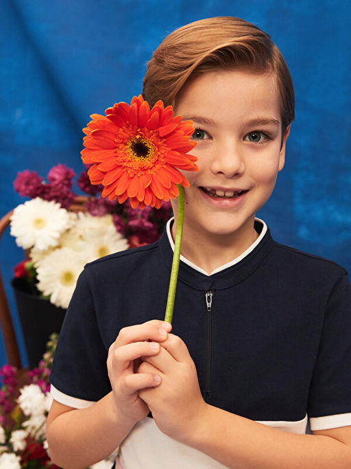 Hakim Yaka Renk Bloklu K?sa Kollu Erkek ?ocuk Ti??rt