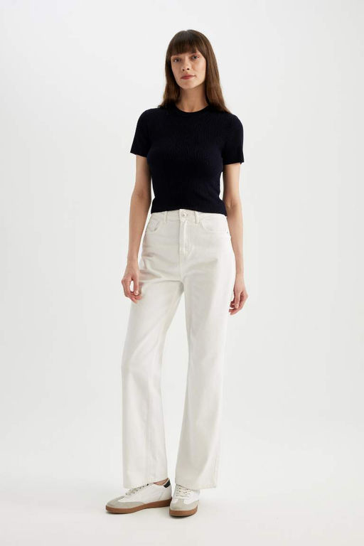 Укороченный свитер в рубчик с круглым вырезом - Defacto фото 2