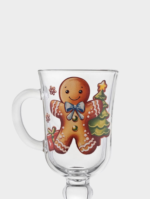 Цена за 12 шт. Кружка Глинтвейн. Новогодний пряник, 250 мл, стекло, рисунок МИКС
