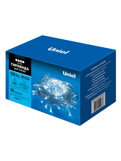 ULD-S1000-120/DWA WARM WHITE IP67 Гирлянда светодиодная, 10м. 120 светодиодов. Теплый белый свет. Провод белый. ТМ Uniel - Volpe фото 9