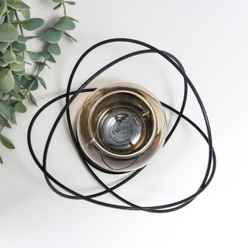 Подсвечник на 1 свечу «Лофт. Сплетение колец», металл, стекло, чёрный, 14×17.5×11.5 см