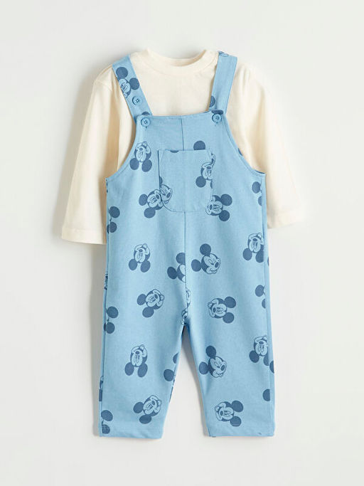 Mickey Mouse Bask?l? Erkek Bebek Salopet ve Ti??rt
