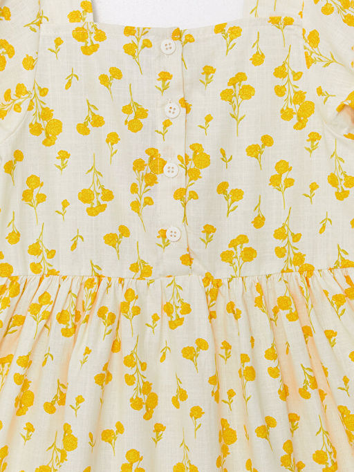 Kare Yaka ?i?ekli K?sa Kollu K?z ?ocuk Elbise - Waikiki фото 3