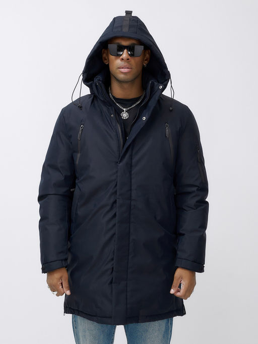 Парка мужская зимняя удлиненная темно-синего цвета 8385TS