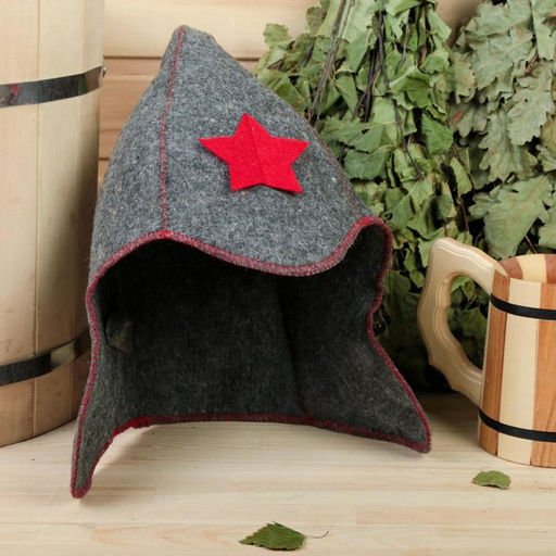 Шапка для бани и сауны Будёновка, полиэфир, шерсть, серая