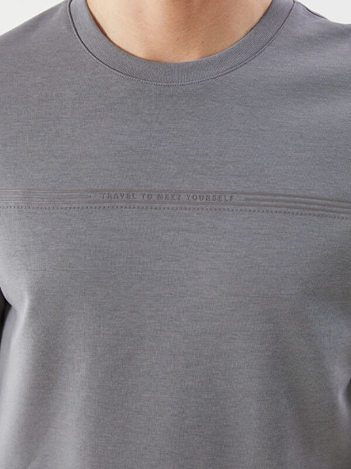 Bisiklet Yaka Bask?l? Erkek Sweatshirt