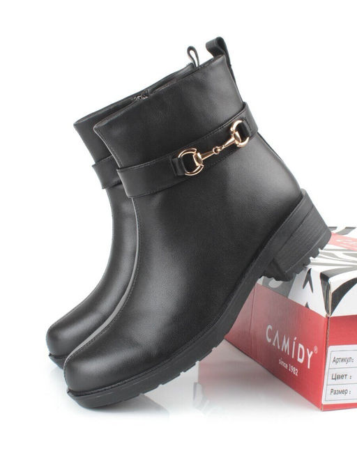 01-5575-1 BLACK Ботинки демисезонные женские (натуральная кожа, натуральная байка)