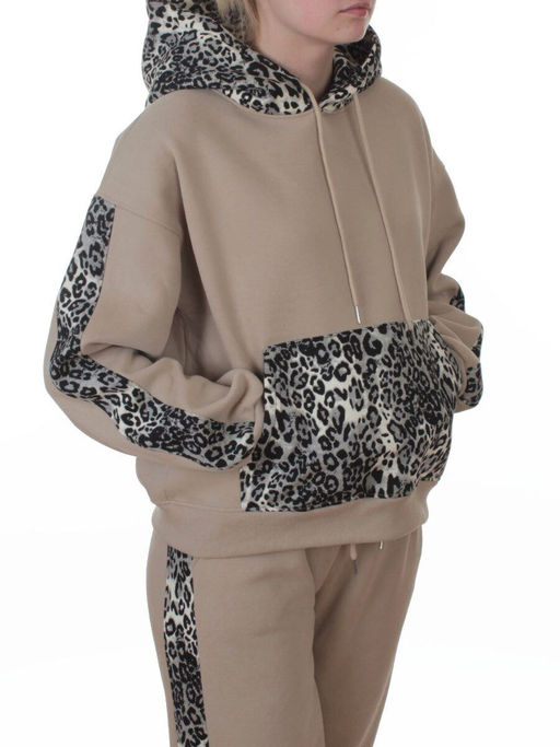 008 BEIGE/LEOPARD Костюм спортивный зимний женский (95% хлопок, 5% полиэстер)